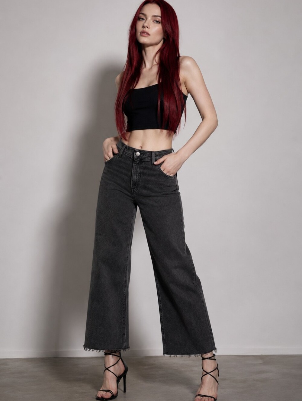 Pistola Penny Crop Jeans 25 Gray High Rise Wide Leg Raw Hem Stretch Denim CC